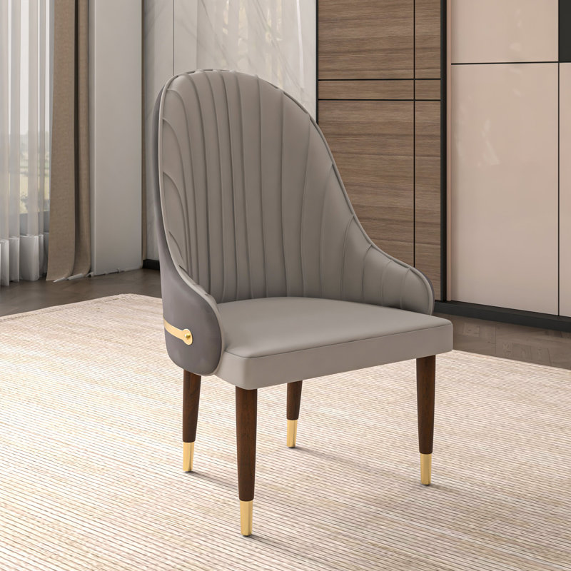 Chaise d'appoint rembourrée en cuir avec dossier incurvé Simoneau, Gris