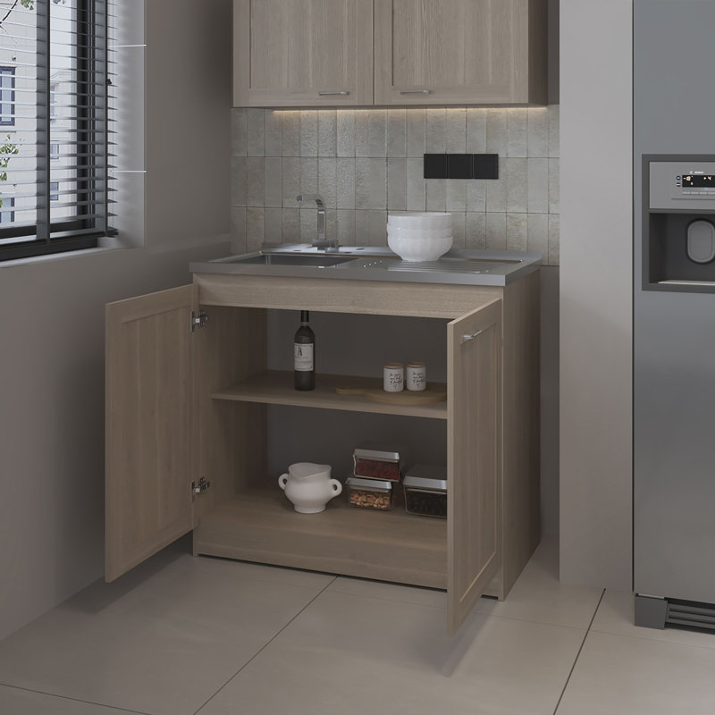 Haivana Utility Sink Base Cabinet With Double Doors And Interior Shelf, White Oak