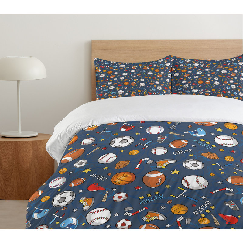 King Size Sports Theme Dark Blue Microfiber Duvet Cover Set