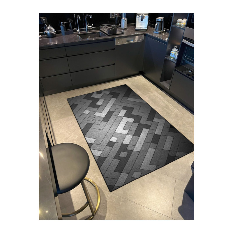 Tapis noir lavable à motif géométrique multicolore, Tapis de couloir 2 pi 6 po x 9 pi 10 po inclus