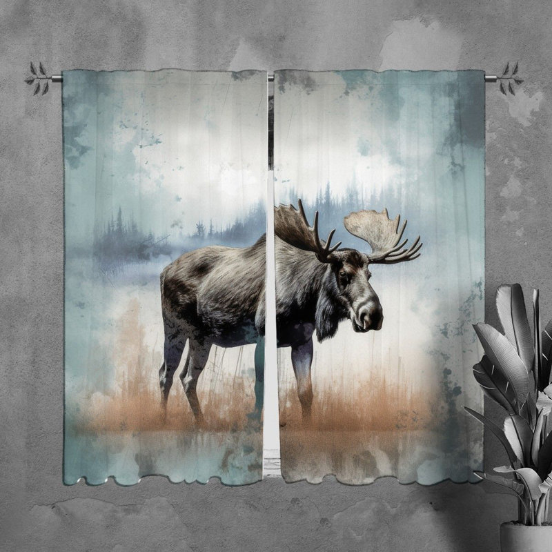 Moose Window Curtains Animals Blue Drapes, H 61 po x l 20 po