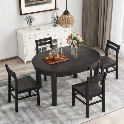 Farmhouse 5-Piece Extendable Round Dining Table Set With Storage Drawers And 4 Dining Chairs,16"" Removable Leaf -  Red Barrel StudioÂ®, C58509DAE0EE40F1A10DE1A99F22E44E