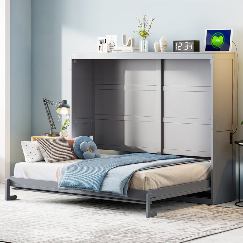 Grand lit escamotable mural, gris, Gris, Grand lit
