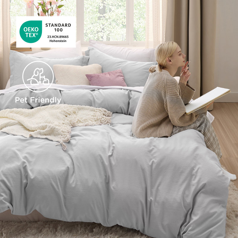 Bedsure Duvet Cover Queen Set Prewashed Extra Soft Cotton-Like Beding Set （Set of 3）, Queen Duvet Cover + 2 Standard Shams