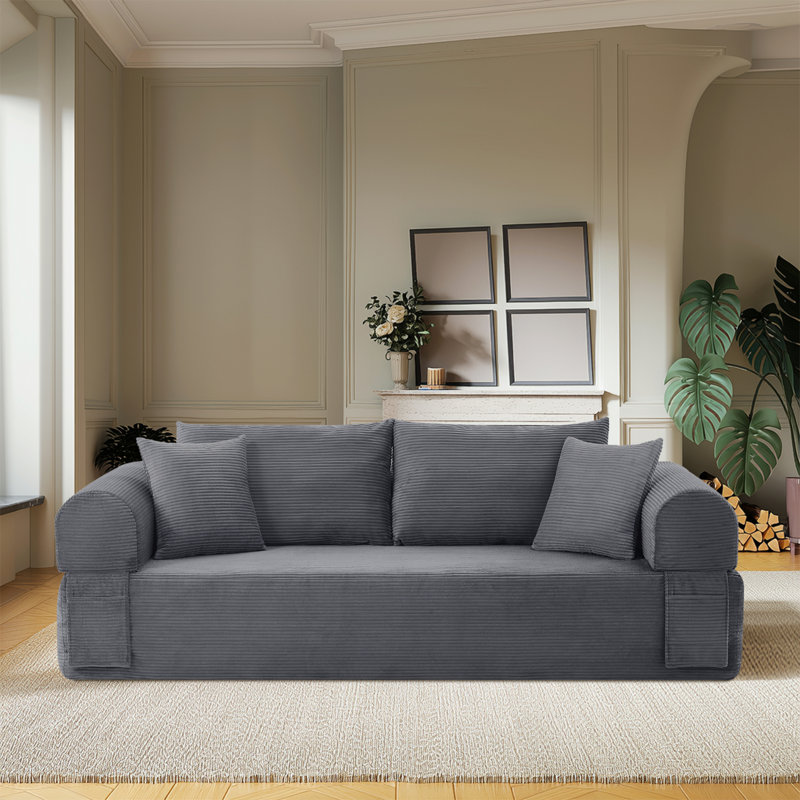 Boneless 83" Modern Corduroy Loveseat Sofa,2-Seater Cloud Couch with Memory Foam and Spring Seat With Four Pillows,Deep Seat Sofa with Wide Armrests,No Assembly Couch in a Box for Bedroom,Living Room