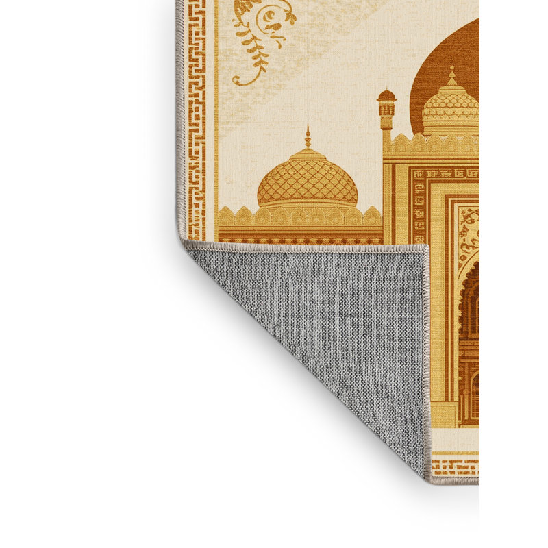 Tapis oriental beige lavable à la machine Pauleth, Carré 5 pi