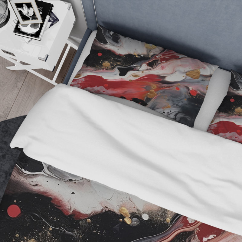 Ensemble de housse de couette en microfibre / polyester Red and Black Marble Whispers III