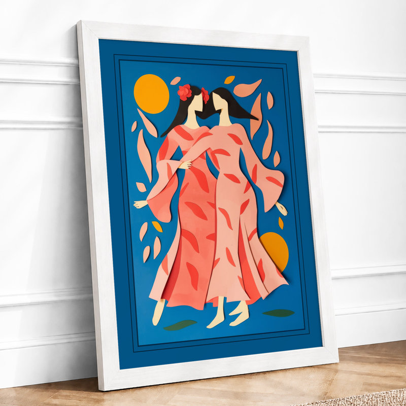 Woman In Coral Robes Modern - Print, A1 - 84.1 x 59.4 cm, White