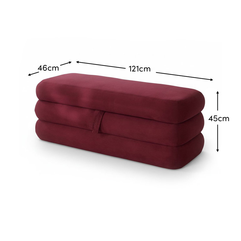 Footstool with Storage, Burgundy Red