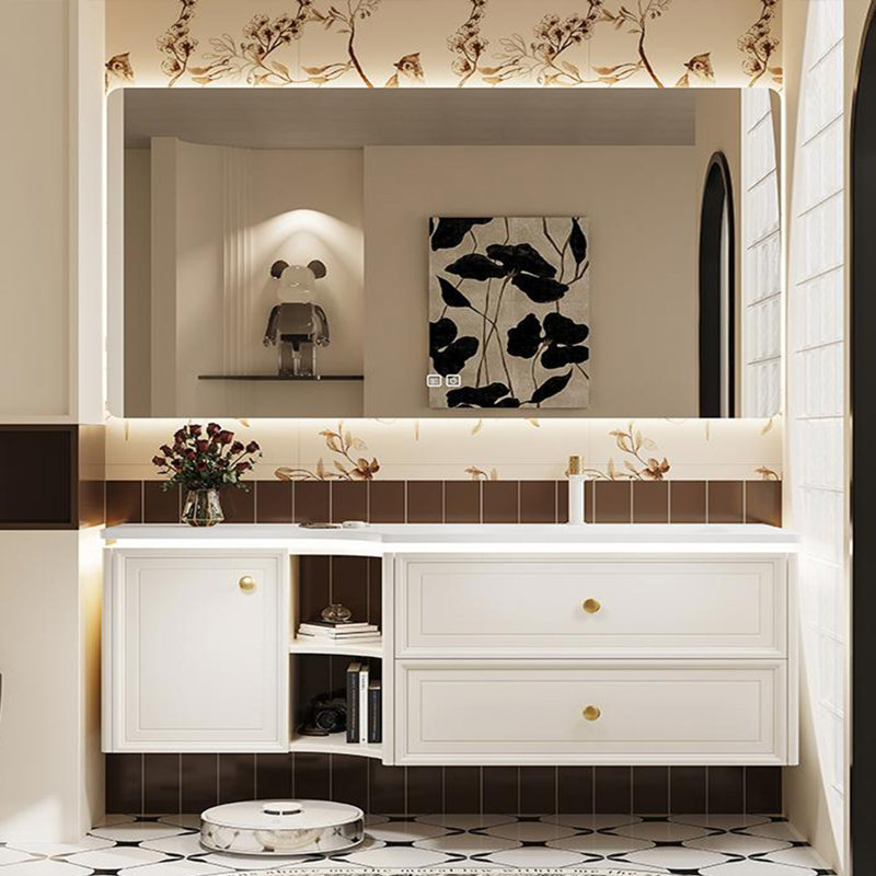 Light luxury retro exquisite bathroom cabinet, 19.69" H x 59.06" W x 21.65" D, White