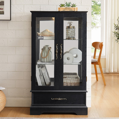 Vitrine lumineuse en verre avec ampoule, vitrine à 2 portes avec tiroir et tablettes réglables