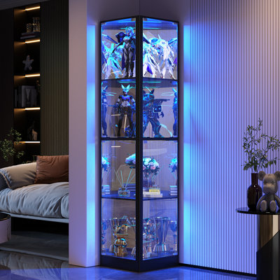69"H 4-Tier Corner Display Cabinet with Light