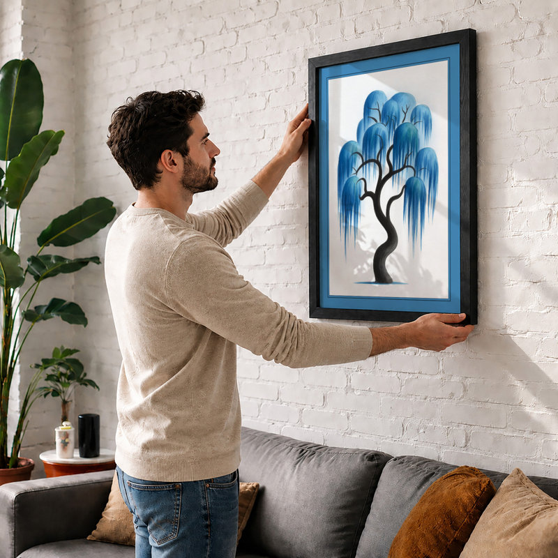 Weeping Blue Japandi - Print, A1 - 84.1 x 59.4 cm, White