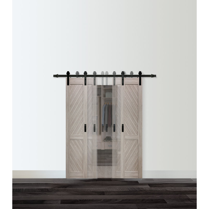 Ensemble de quincaillerie pour rail de porte de grange à deux vantaux synchronisés de 83-7/8 po, noir mat, 83.875"