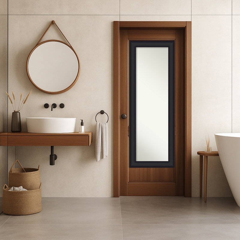 Oliver Non-Beveled Wood Framed Full-Length On the Door Mirror, Black