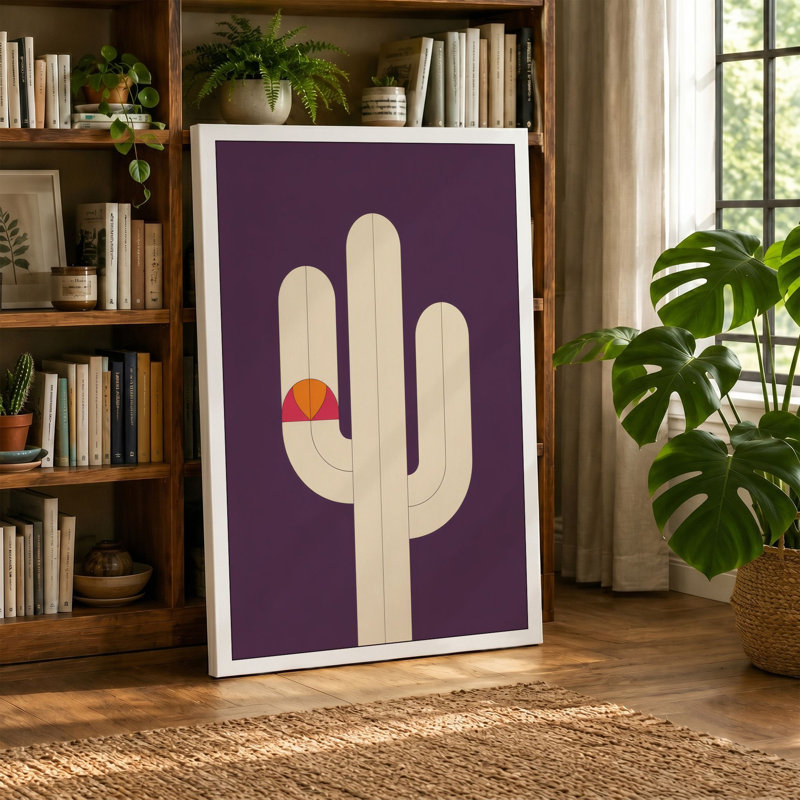 Cactus Bloom Minimalist - Wrapped Canvas, 18x12 - 45.7 x 30.5 cm, Teal Border