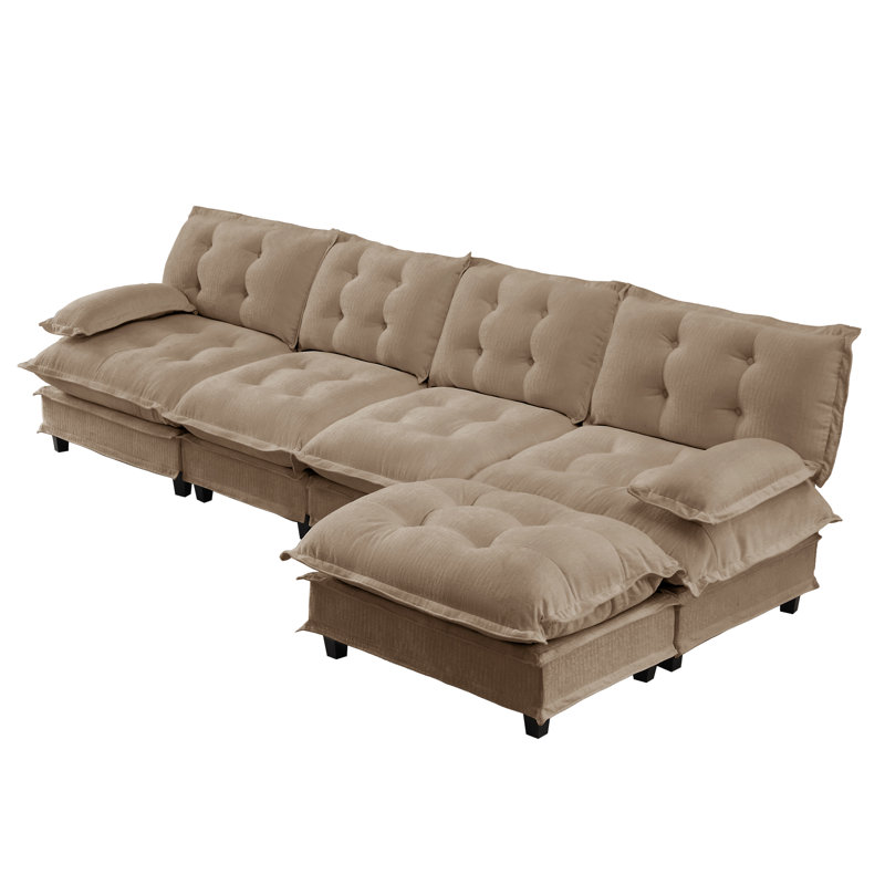 Canapé modulaire en forme de L 138 po en forme de L avec repose-pieds, canapé en chenille et coussins décoratifs en treillis