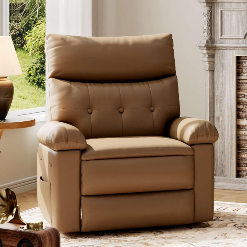 PU Leather Manual Recliner Chair for Adults, Overstuffed Lazy Recliner with Padded Back and Armrests for Living Room or Bedroom