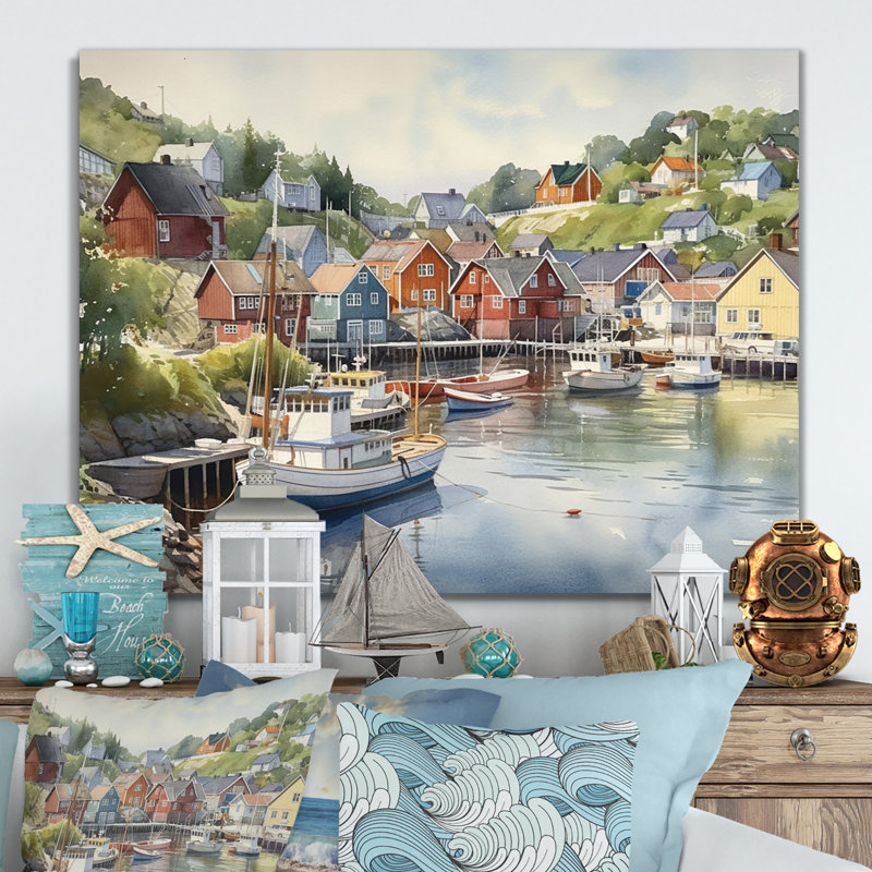 Petite ville portuaire de la Norvège III - Impression sur toile encadrée, H 30 po x l 40 po x P 1,5 po, Toile tendue