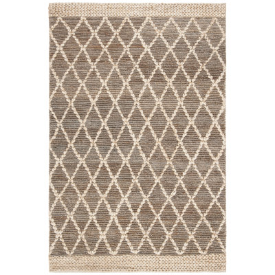Alfread Natural Fiber Hand Loomed Jute/Cotton Geometric Rug in Natural/Gray