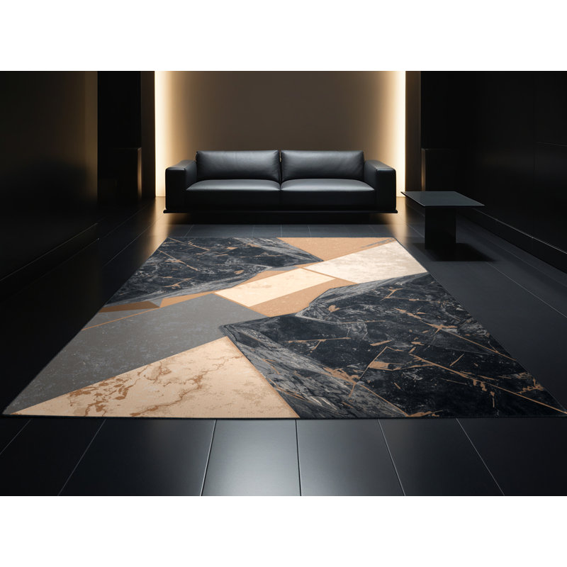 Machine Washable Carlstadt Modern Rustic Geometric Rug in Black – Black Binding, 2x4
