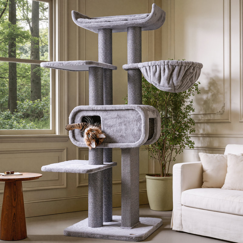 Modern 71"H Large Multi-Function Cat Tree for Big Cats&MaineCoon