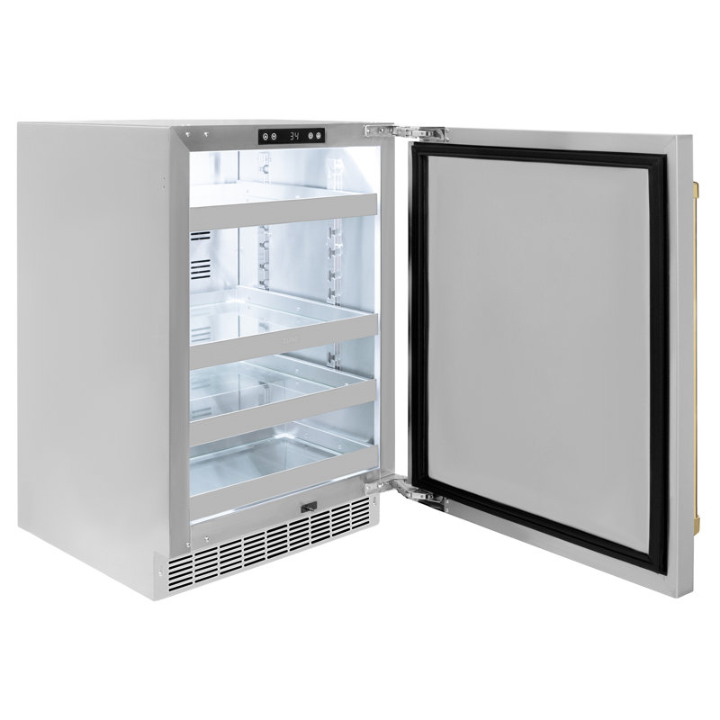 ZLINE Autograph Edition 24 in. Touchstone 151 Can Beverage Fridge with Solid Stainless Steel Door, Polished Gold