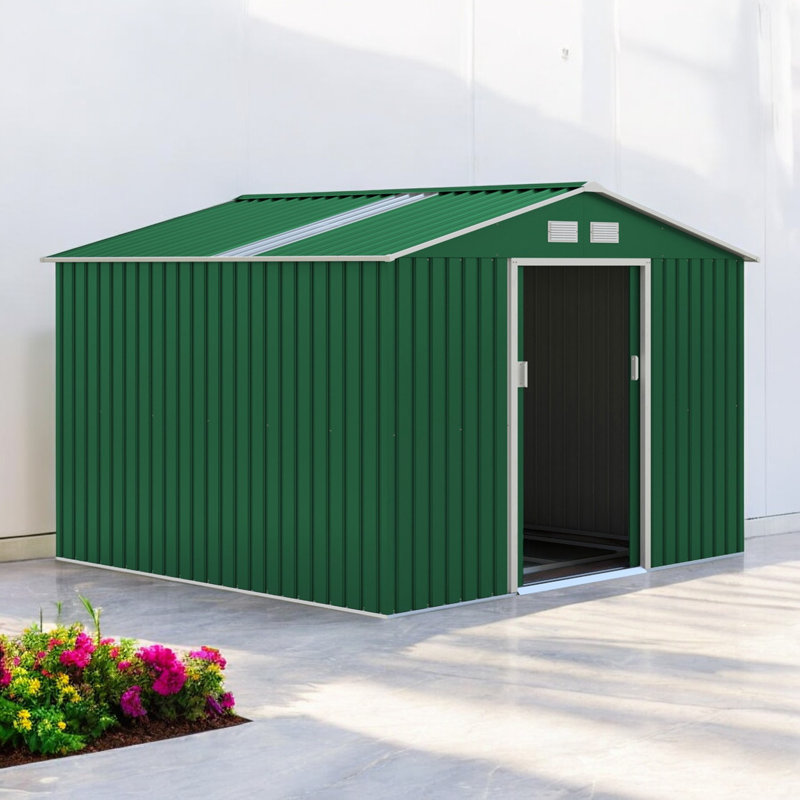 Oxford 9 ft. W x 8 ft. D Metal Garden Shed, Green