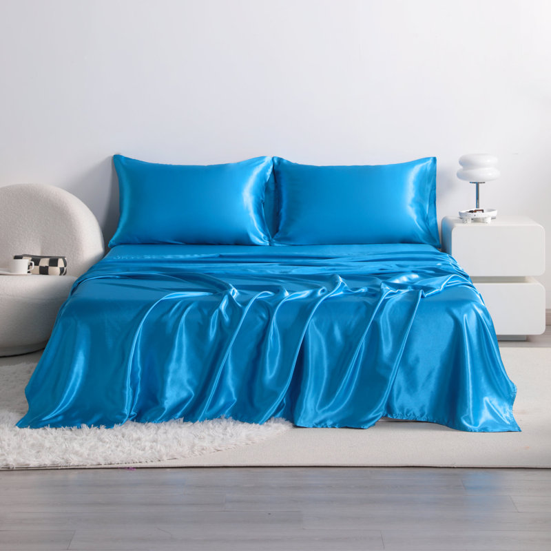 Luxury 4-Piece Satin Sheet Set - Satin Bedding Set, California King Bedspread + 4 Additional Pieces, Royal Blue
