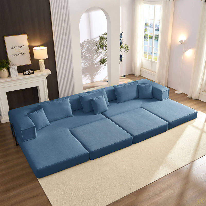 Ensemble de canapé modulaire surdimensionné rembourré et modulaire, ensemble de canapé de salon modulaire en forme de L de 118,2 po avec 6 coussins, canapé-lit combiné pour les salons, les appartements et les chambres à coucher