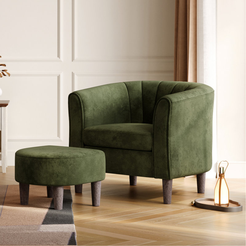 Fauteuil demi-tonneau avec repose-pieds 31,7 po Torence, H 26,8 po x l 31,7 po x P 26,8 po, Velours vert Mila