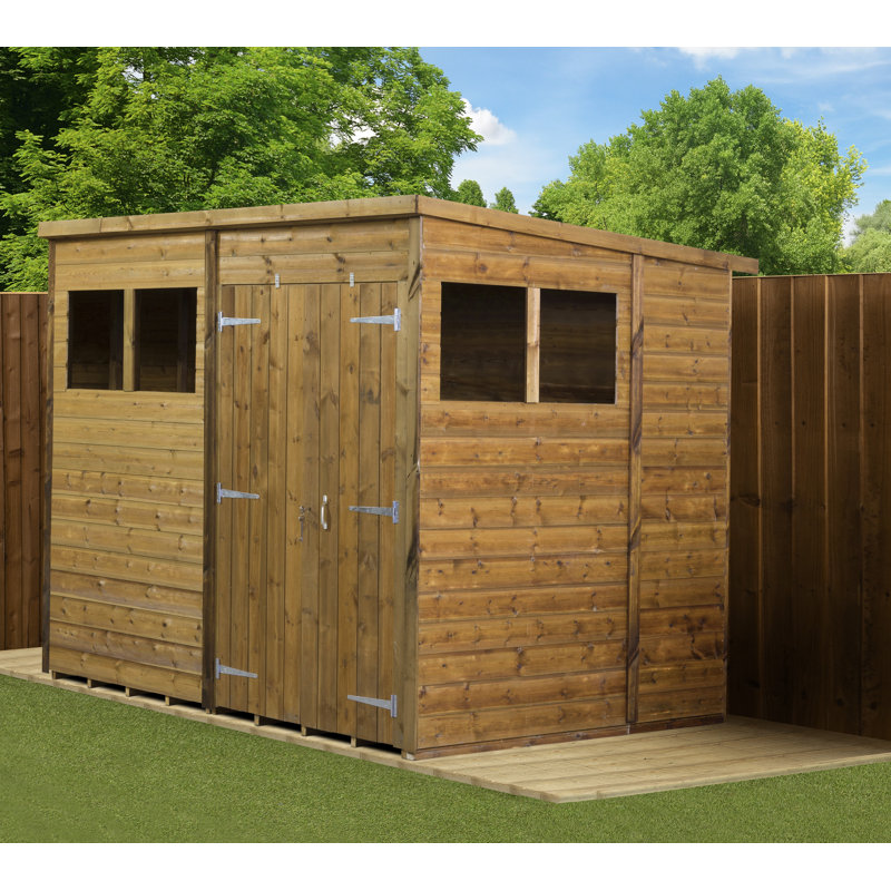 Modular Pent Garden Shed  8X6   Double Door Windows