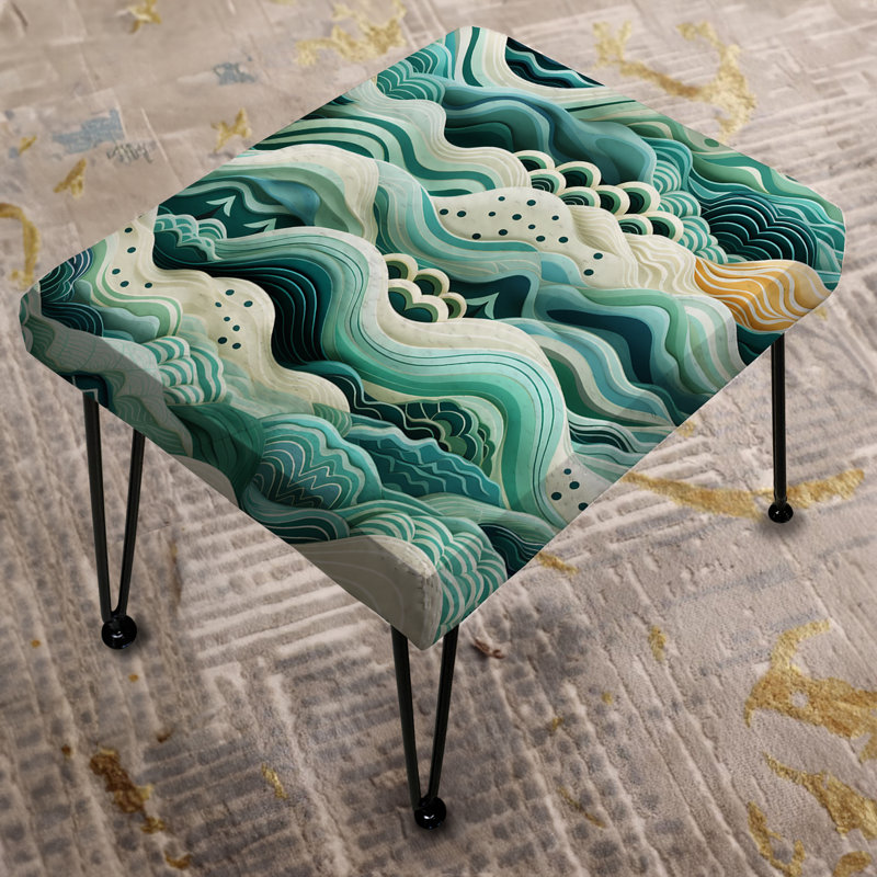 Coastal Chevron Green Waves Pattern - Coastal Rectangle Ottoman