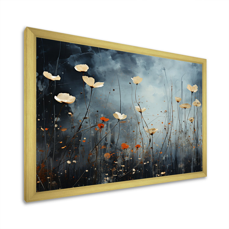 «Jade Flowers Field Enchantment I», reproduction sur toile, Cadre doré simple, H 16 po x l 32 po x P 0,5 po