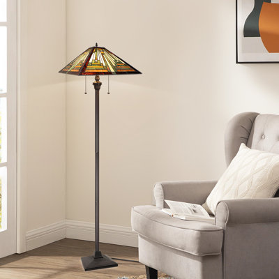 FIRMAN Colell Tiffany-Style 2-Light Blackish Bronze Floor Lamp 18" Shade