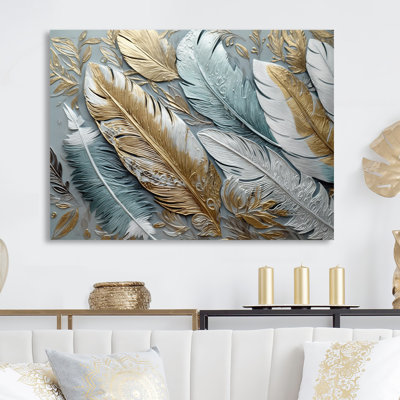 Gold Gilded Feathers V - Glam Feather Metal Wall Decor