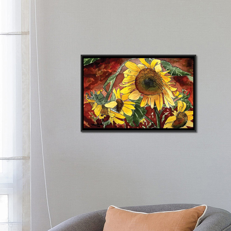 Tournesols par Derek McCrea - impression sur toile tendue, H 18 po x l 26 po x P 1,5 po, Toile avec cadre noir, Pas de tapis
