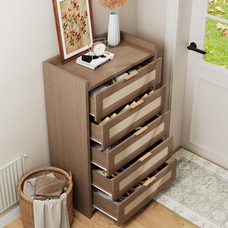Commode 5 tiroirs 45 po Tan, Tanné