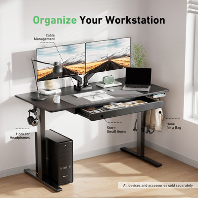 Bureau électrique à hauteur réglable avec tiroirs, réglable en hauteur, convenant aux espaces de la maison ou du bureau. Noir 120 cm x 60 cm (48 x 24 po)