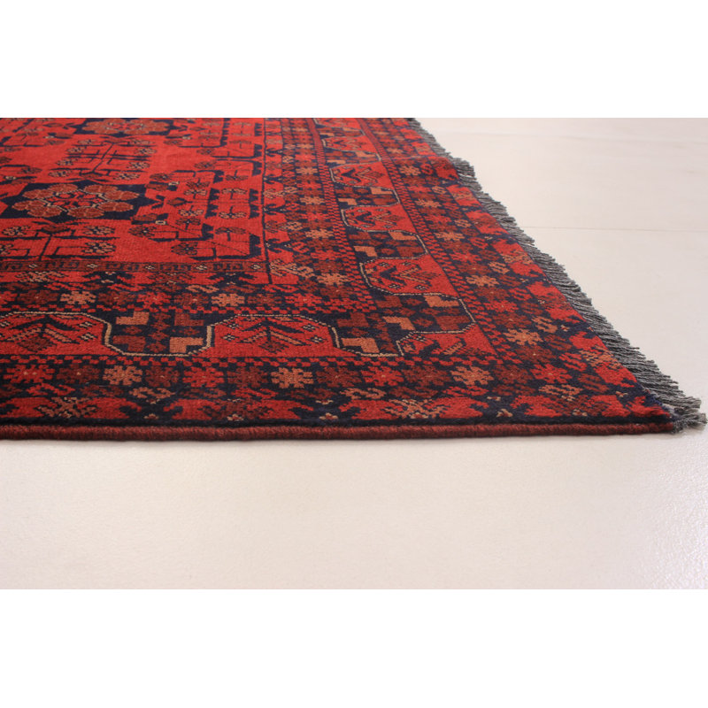 Tapis de zone en laine rouge/noir 4 pi x 6 po à la main one-of-kind noué la Kaler