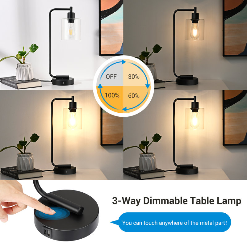 19" Graeme Paden Dimmable Table Lamp With USB and Touch Control, Black