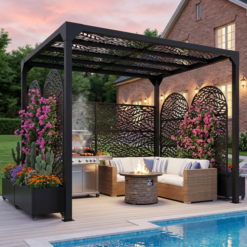 Ensemble de pergola en métal 8 x 10 pi avec 4 jardinières et treillis