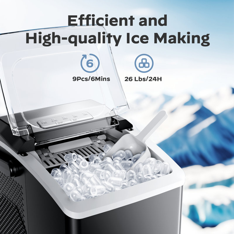 26 Lbs 2 sizes of bullet ice Maker, Camping and Party Ice Maker with Handle,  Kitchen Portable Ice Maker Machine with Self-Cleaning