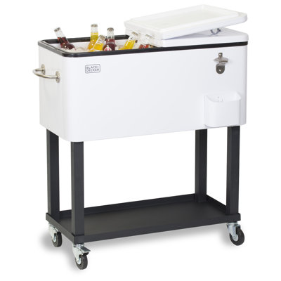 Black+decker Bdb Series , Mobile Cooler Cart, 2 Door Seal Lid,4 Rolling Wheels, White, Bcc20w