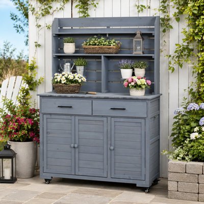 3-in-1 Large Garden Potting Bench with Storage and Wheels