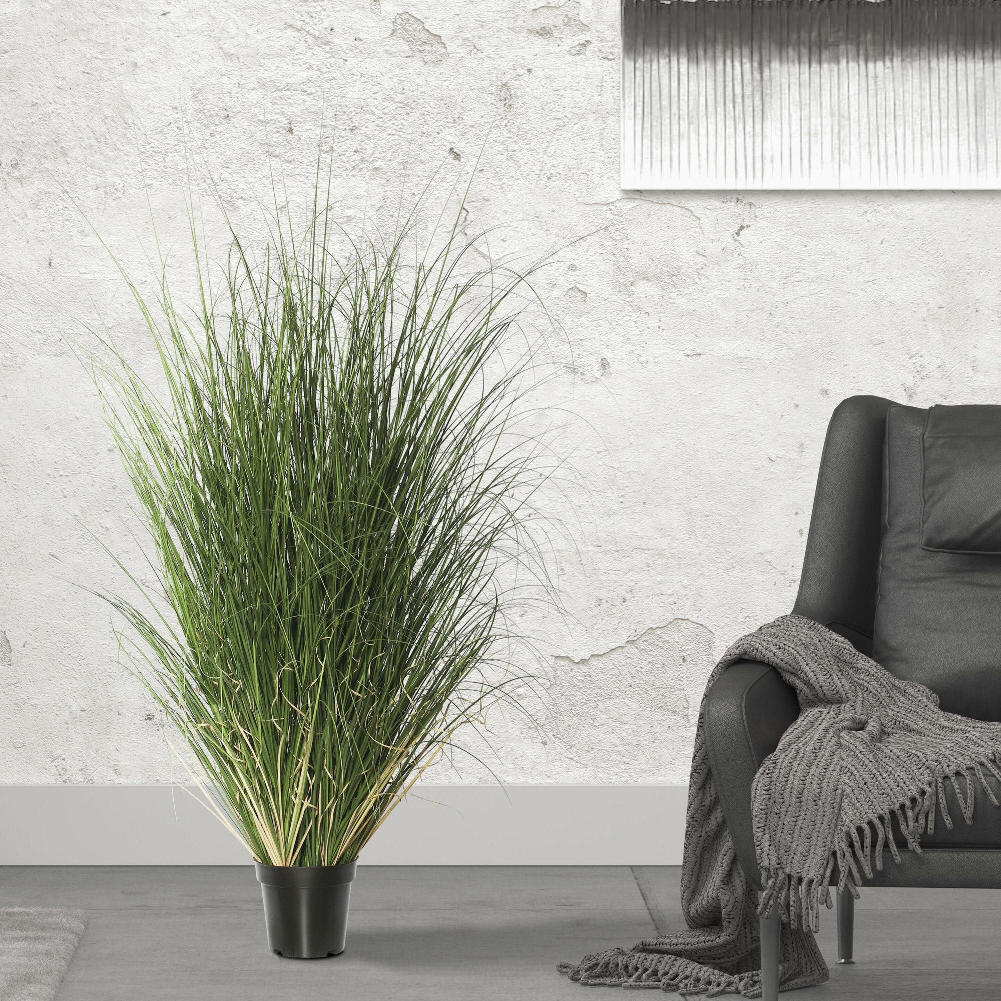 PVC Artificial Potted Green Curled Grass, 60" H x 30" W x 30" D