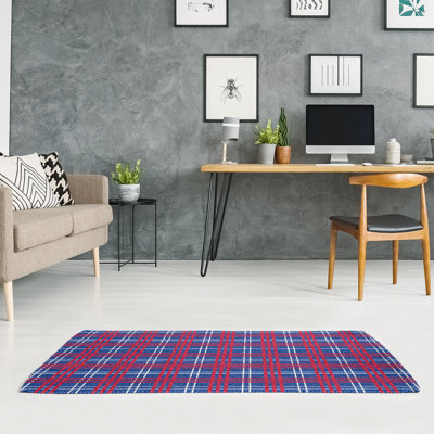 Bleu/rouge/blanc fait à la main à motif écossais Tapis décoratif