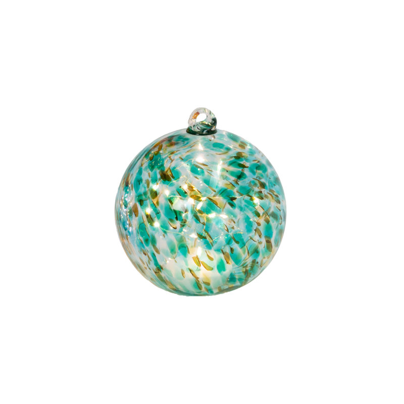 Élégante sphère de verre soufflée à la main illuminée de 8 pouces avec globe émeraude et minuterie automatique, Vert