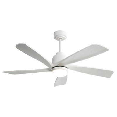 Ventilateur de plafond 52 pouces avec lumière DEL à intensité variable et 5 pales en bois massif