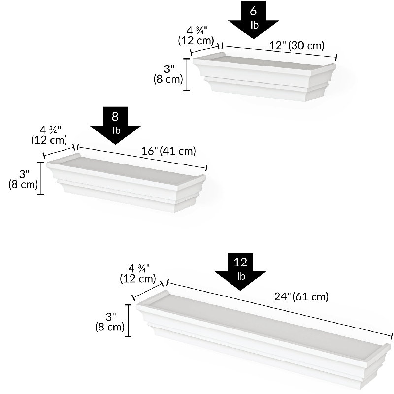 Ensemble de tablettes flottantes 3 pièces Victoria, White